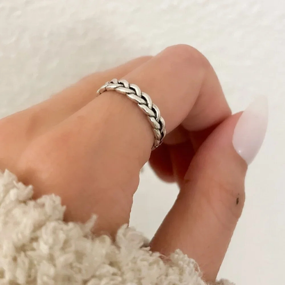 925 Sterling Silver Minimalist Ring Thin Chain Link Ring Dainty Ring - Picture 6 of 6